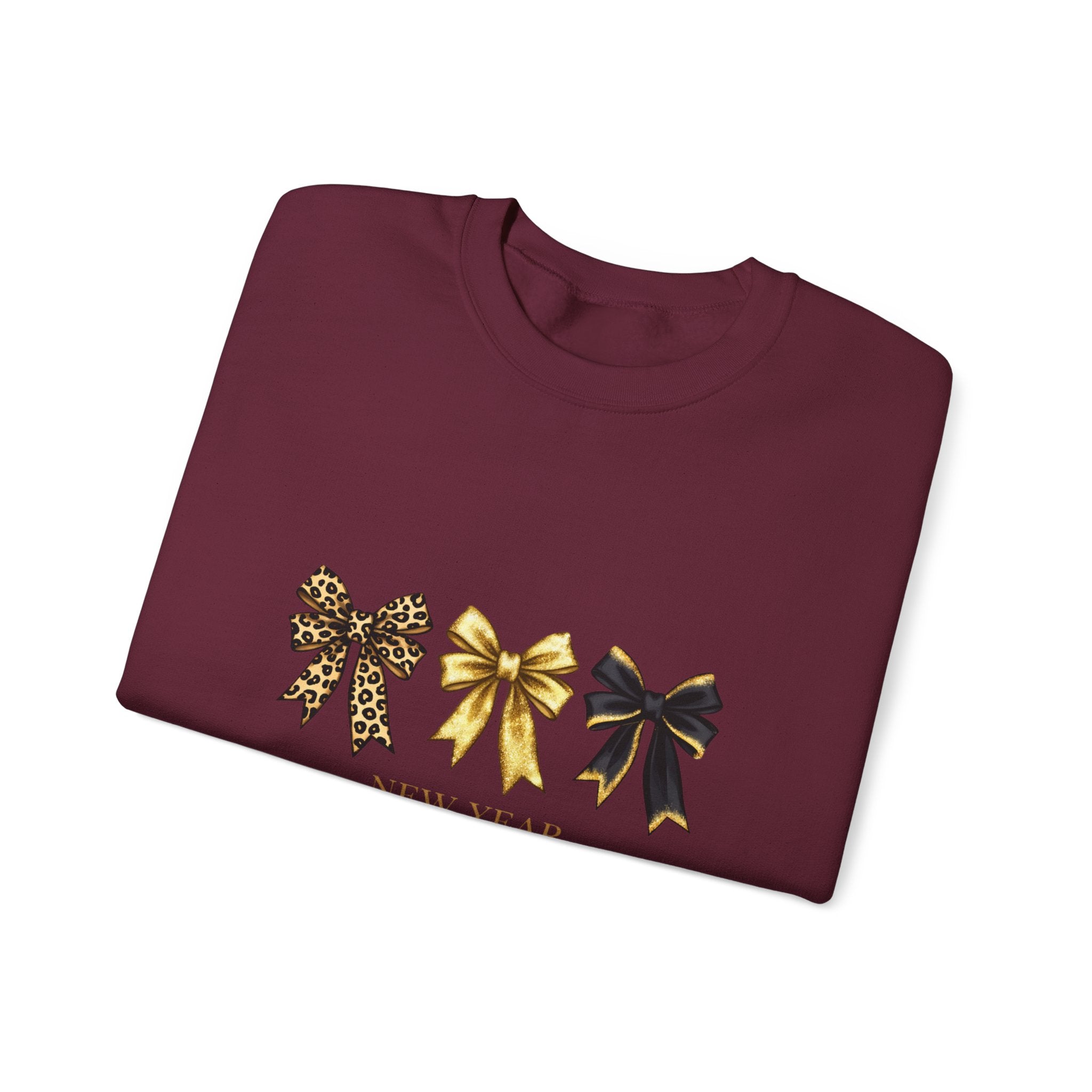 New Year Bows Crewneck Sweatshirt — “New Year New Beginnings” Glitter Bow Design