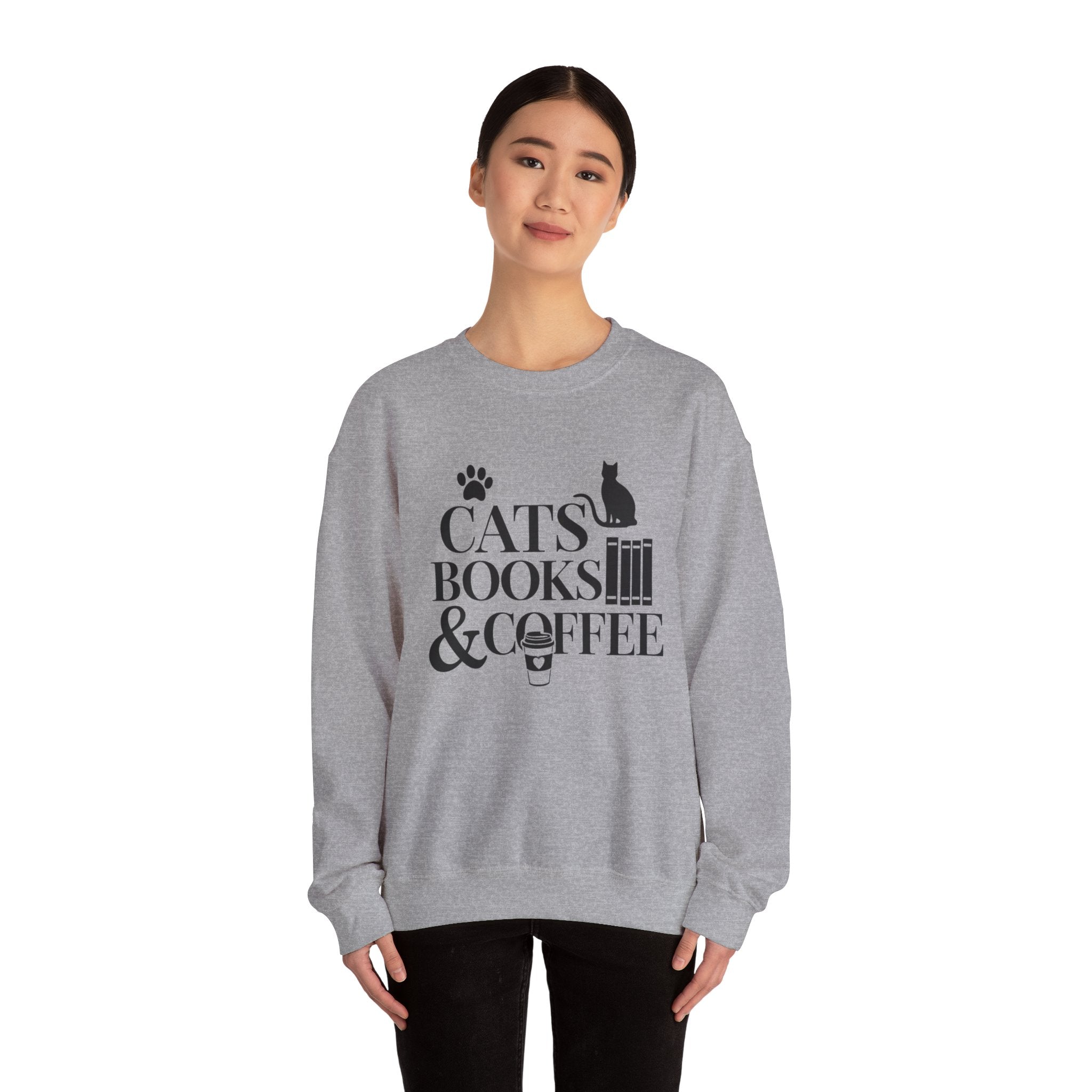 Cats, Books & Coffee Sweatshirt - Cozy Cat Lover Crewneck