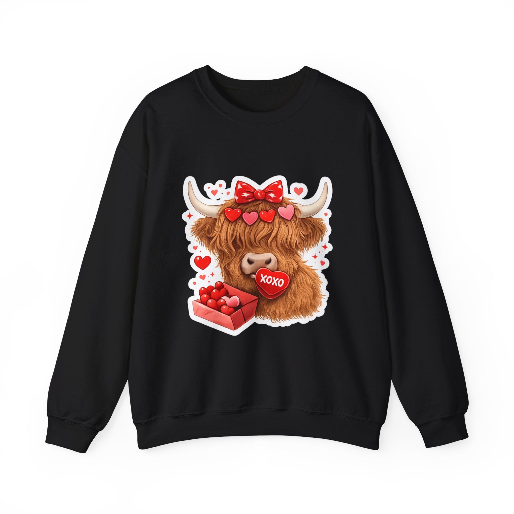 Valentine Highland Cow Sweatshirt – Cute XOXO Heart Gift Crewneck