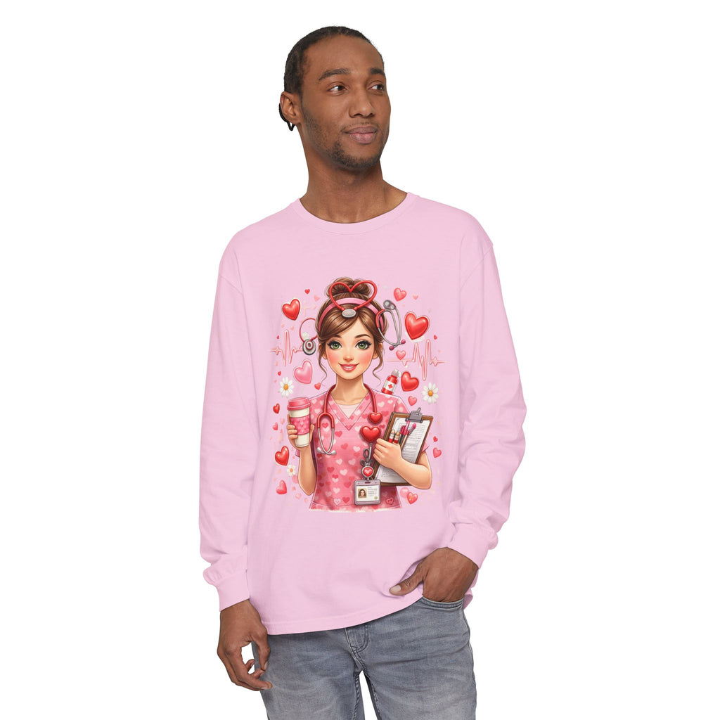 Nurse Love Long Sleeve T-Shirt — Cute Heartbeat Healthcare Graphic