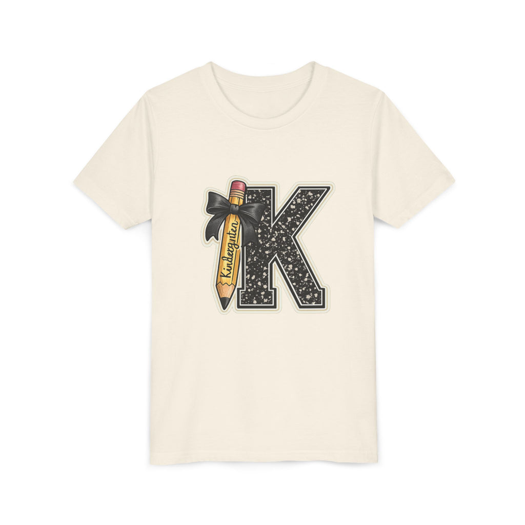 Youth K Monogram Pencil Tee — Kids Initial Letter K School Shirt