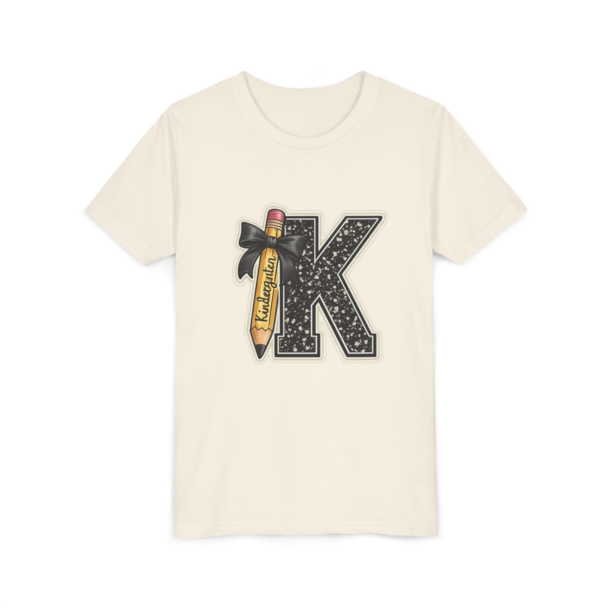 Youth K Monogram Pencil Tee — Kids Initial Letter K School Shirt