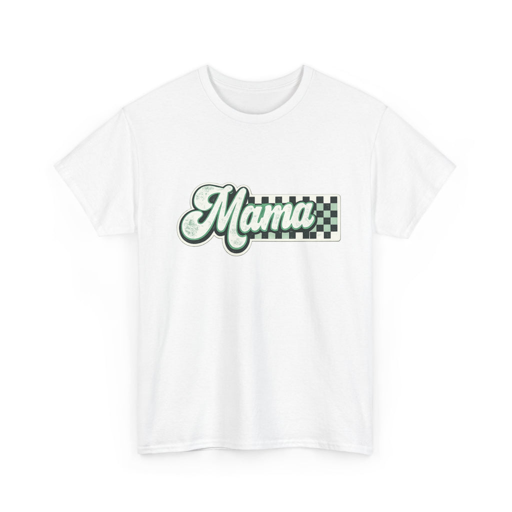 Mama Checkerboard Graphic Tee – Retro Script Mom Shirt